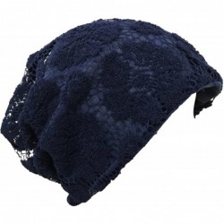 Skullies & Beanies Womens Lace Chemo Beanie Hat Cap Turban for Cancer Patients - Navy - CT126OWT3IJ $23.91