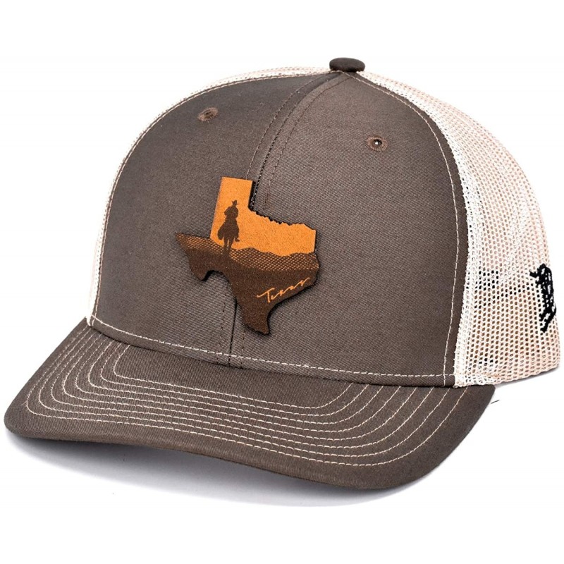Baseball Caps 'The Texas Cowboy' Leather Patch Hat Curved Trucker - Brown/Khaki - C418IGQ2XT8 $53.08