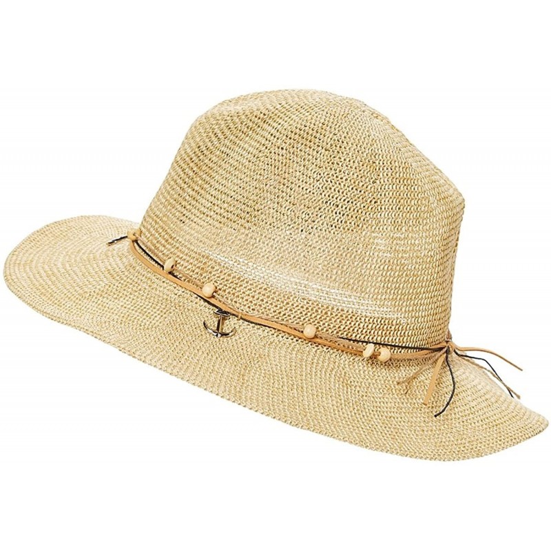 Sun Hats Lightweight Beach Panama Wooden Beads & Anchors Short Brim Summer Sun Hat - Sandy Tan - C918CTR0EMA $39.29