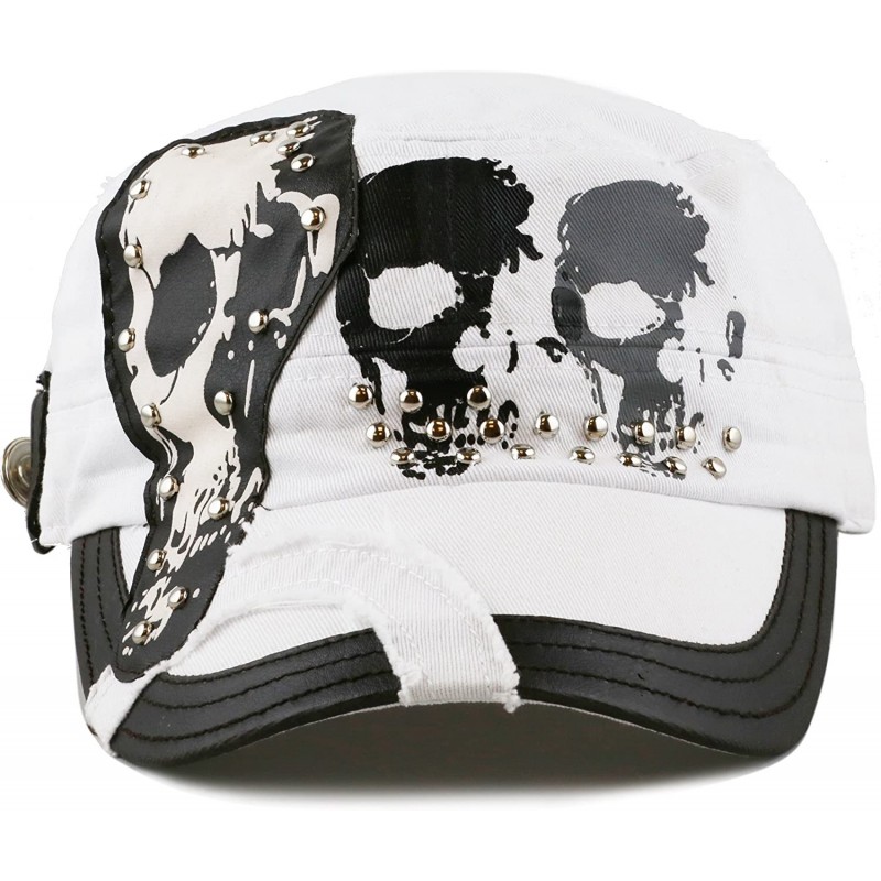 Baseball Caps Skull Patch Accent Cotton Cadet Hat with Metal Studs - White - CR17Z46HN4G $23.21