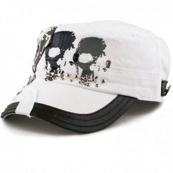 Baseball Caps Skull Patch Accent Cotton Cadet Hat with Metal Studs - White - CR17Z46HN4G $21.00