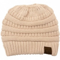 Skullies & Beanies Cable Knit Beanie Messy Bun Ponytail Warm Chunky Hat - New Beige - CQ18YTLQH9H $19.50