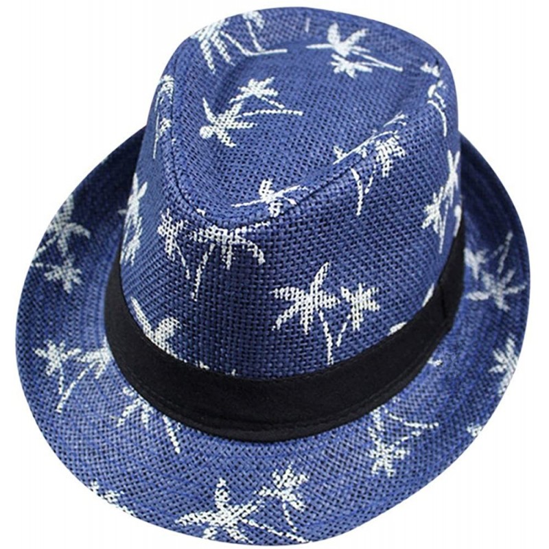 Berets Womens Sun Hat Floppy Foldable Ladies Women Maple Leaf Straw Beach Summer Hat Cap - Blue - CU18IQ7IGCH $20.73