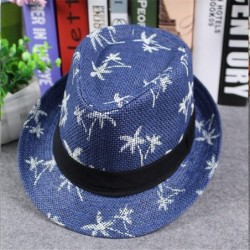 Berets Womens Sun Hat Floppy Foldable Ladies Women Maple Leaf Straw Beach Summer Hat Cap - Blue - CU18IQ7IGCH $18.35