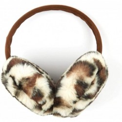 Skullies & Beanies Womens Knit Leopard Print Faux Fur Pom and Cuff Beanies and Scarves - A Leopard Print Earmuff - Beige - CS...