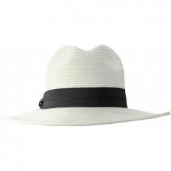 Fedoras Lightweight Solid Color Band Braided Panama Fedora Sun Hat - White/Black - CB11WWYH0XT $29.09