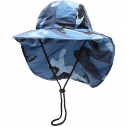 Sun Hats Outdoor Sun Protection Hunting Hiking Fishing Cap Wide Brim hat with Neck Flap - Blue Sky Camo - CC18G7Z0HKI $31.02