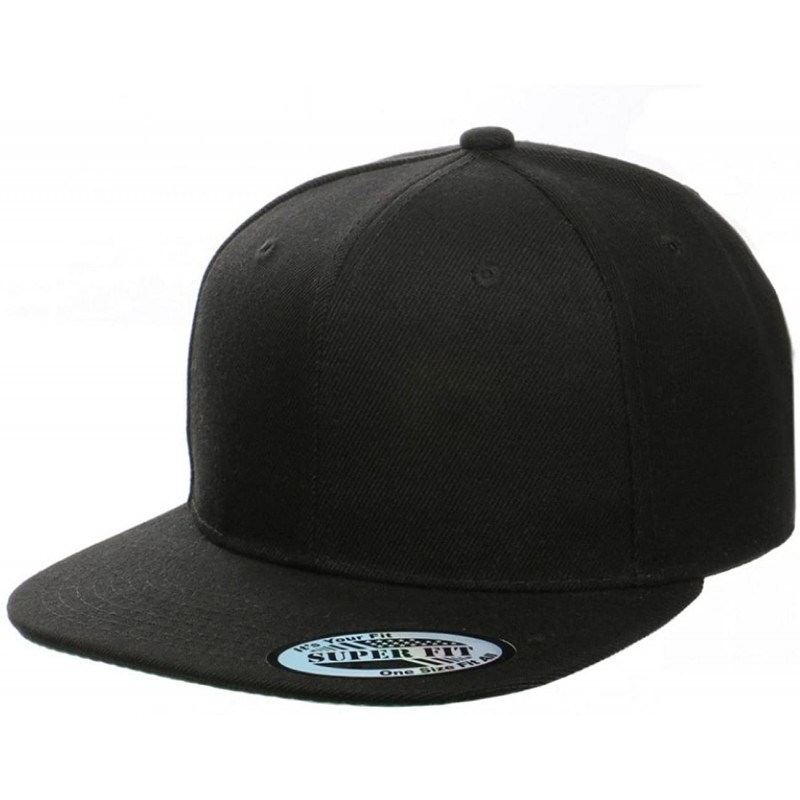 Baseball Caps Blank Adjustable Flat Bill Plain Snapback Hats Caps - Black - C4188T66HOU $21.02