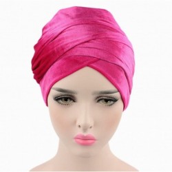 Skullies & Beanies Womens Hat BeanieTurban Velvet Wrapped Scarves Shawl Muslim Hijab Headwear - Rose Red - CR188HT3RKO $27.96