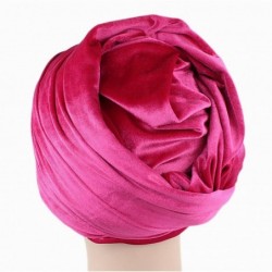 Skullies & Beanies Womens Hat BeanieTurban Velvet Wrapped Scarves Shawl Muslim Hijab Headwear - Rose Red - CR188HT3RKO $27.96