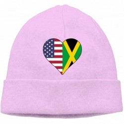 Skullies & Beanies Men's&Women's Half Jamaica Flag Half USA Flag Love Heart Soft Skull Cap - Pink - C518H58XUEM $15.97