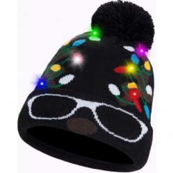 Skullies & Beanies Novelty LED Light Up Christmas Hat Knitted Ugly Sweater Holiday Xmas Beanie Colorful Funny Hat Gift - CF18...
