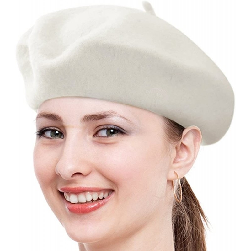 Berets Women Ladies Solid Painters Color Classic French Fashion Wool Bowler Beret Hat - White - CY12O0OPFTD $16.53