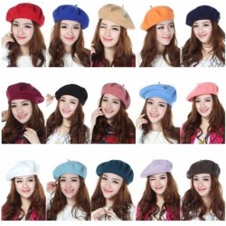 Berets Women Ladies Solid Painters Color Classic French Fashion Wool Bowler Beret Hat - White - CY12O0OPFTD $18.11