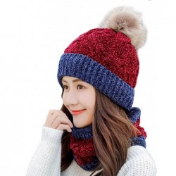Skullies & Beanies Womens Winter Beanie Hat Scarf Set Warm Fuzzy Knit Hat Neck Scarves - A-red - CW18ZDIU7E3 $49.32
