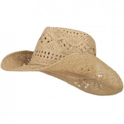 Cowboy Hats Solid Color Straw Cowboy Hat - Natural - CX11E8U0Q1X $66.88