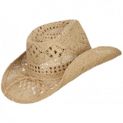 Cowboy Hats Solid Color Straw Cowboy Hat - Natural - CX11E8U0Q1X $77.44
