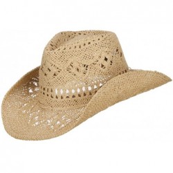 Cowboy Hats Solid Color Straw Cowboy Hat - Natural - CX11E8U0Q1X $77.44