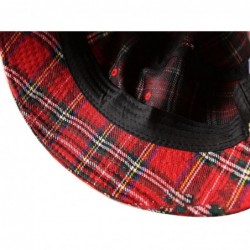 Bucket Hats Plaid Bucket Hats Flat Top Sun Protection Fisherman Caps with Ring - Red - CQ18QHT4824 $28.29