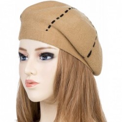 Berets Womens French Beret Hat Reversible Knitted Thickened Warm Cap for Ladies Girls - Kayw - CX18I6HGIXU $32.58