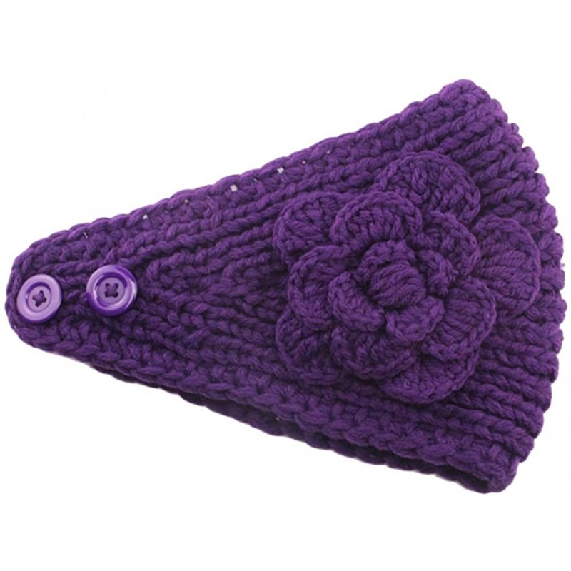 Skullies & Beanies Women's Fashion Crochet Flowers Headband Knitted Hat Cap Headwrap Bands - Purple - CD187IMNWY8 $21.93