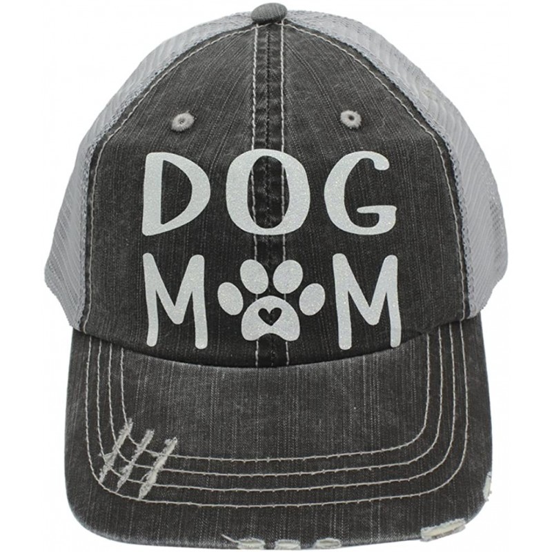 Baseball Caps Dog Mom Paw Print Heart Women Trucker Cap Hat White Glitter - CO185UKIWID $50.42