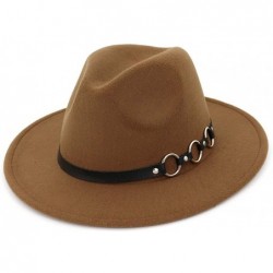 Fedoras Women's Vintage Fedora Hat Lady Retro Wide Brim Hat with Belt Buckle Unisex Classic Cotton Panama Hat - Khaki a - CJ1...