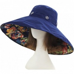Sun Hats Women Large Brim Bucket Hats Anti-UV Foldable Beach Travel Flat Sun Hat Cap Topee - Navy Blue/Printed Flower - CM12I...