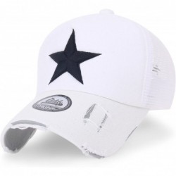 Baseball Caps Star Embroidery tri-Tone Trucker Hat Adjustable Cotton Baseball Cap - White Mesh - CL18C3RS9R8 $49.66