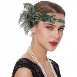Headbands Vintage 1920s Black Feather Headpiece Gold Beaded Art Deco Flapper Headband - 12a Green - C519404O57I $31.17