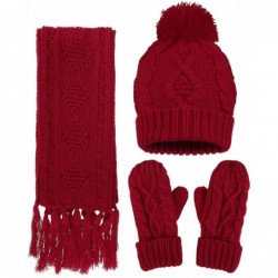 Skullies & Beanies Women's Winter 3 Piece Cable Knit Beanie Hat Gloves & Scarf Set - Red - CY182G0CRSR $60.59