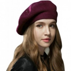 Berets Women Beret Hat French Wool Beret Beanie Cap Classic Solid Color Autumn Winter Hats - Wine Red - CM18H0ZM2GZ $28.88