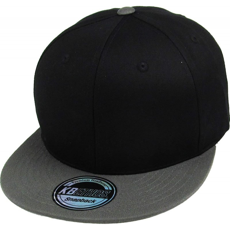 Baseball Caps Classic Snapback Hat Blank Cap - Cotton & Wool Blend Flat Visor - (1.2) Black Dark Gray - CO11JEE2Y45 $23.48