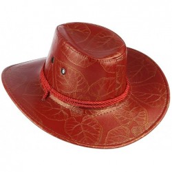 Cowboy Hats Men Women's Western PU Leather Cowboy Hat Wide Brim Outback Hat UV Protection - Red - CE18QSDGQQT $20.34