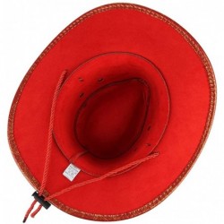 Cowboy Hats Men Women's Western PU Leather Cowboy Hat Wide Brim Outback Hat UV Protection - Red - CE18QSDGQQT $20.34
