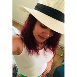 Sun Hats Women Straw Panama Hat Fedora Beach Sun Hat Wide Brim Straw Roll up Hat UPF 30+ - Ivory - C718NW4A0UO $24.73
