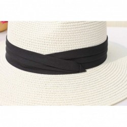Sun Hats Women Straw Panama Hat Fedora Beach Sun Hat Wide Brim Straw Roll up Hat UPF 30+ - Ivory - C718NW4A0UO $24.73