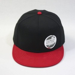 Baseball Caps Premium Plain Cotton Twill Adjustable Flat Bill Snapback Hats Baseball Caps - Red/Black - CW1258RLE83 $16.45