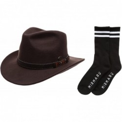 Fedoras Men's Premium Wool Outback Fedora with Faux Leather Band Hat with Socks. - He58-brown - CM12MYM2LL8 $72.64