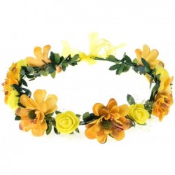 Headbands Rose Flower Leave Crown Bridal with Adjustable Ribbon - Yellow - CA1832L56T9 $20.07