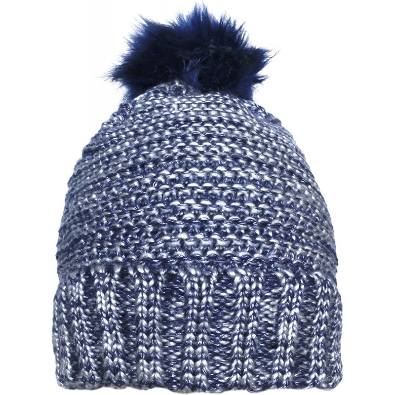 Skullies & Beanies Women Metallic Look Faux Fur Pom Pom Winter Beanie Hat - Blue - C518733QCRI $12.66