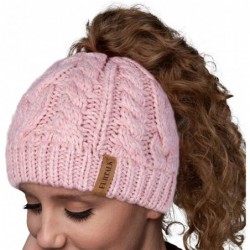 Skullies & Beanies Women Hat Knit Skull Beanie Winter Outdoor Runner Messy Bun Ponytail Cap - 04-pink - CK18HANCDK7 $24.65
