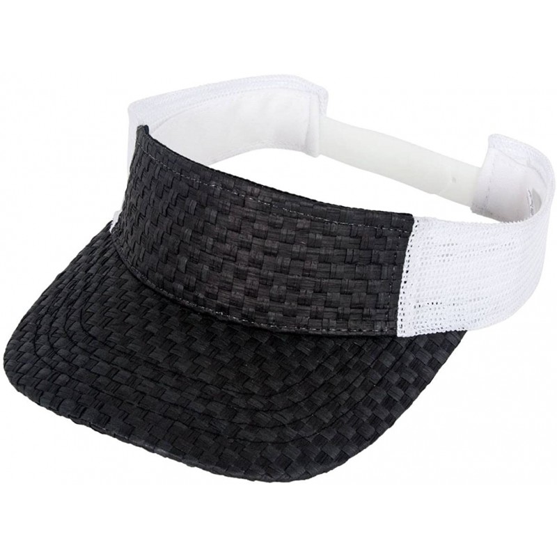 Baseball Caps Straw Summer Sun Visor Hat Cap - Black/White - CU185DQWY0C $12.91