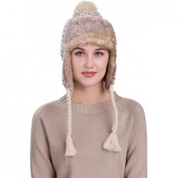 Skullies & Beanies Warm Women Winter Hat with Ear Flaps Snow Ski Thick Knit Wool Beanie Cap Hat - Beige 3 - CD1880OYT2T $23.81