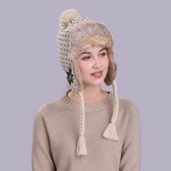 Skullies & Beanies Warm Women Winter Hat with Ear Flaps Snow Ski Thick Knit Wool Beanie Cap Hat - Beige 3 - CD1880OYT2T $18.42