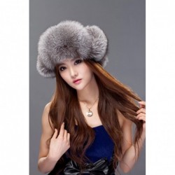 Bomber Hats Womens Fox Fur Russian Ushanka Trapper Hat with Pom Poms - Fabric & Silver Fox Natural Color - CV11D2ZDI3N $77.54