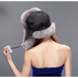 Bomber Hats Womens Fox Fur Russian Ushanka Trapper Hat with Pom Poms - Fabric & Silver Fox Natural Color - CV11D2ZDI3N $77.54