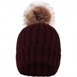 Skullies & Beanies Cute Fluffy Fur Pompom Knit Winter Beanie Hat - Purple - C6188IIRU3A $24.62