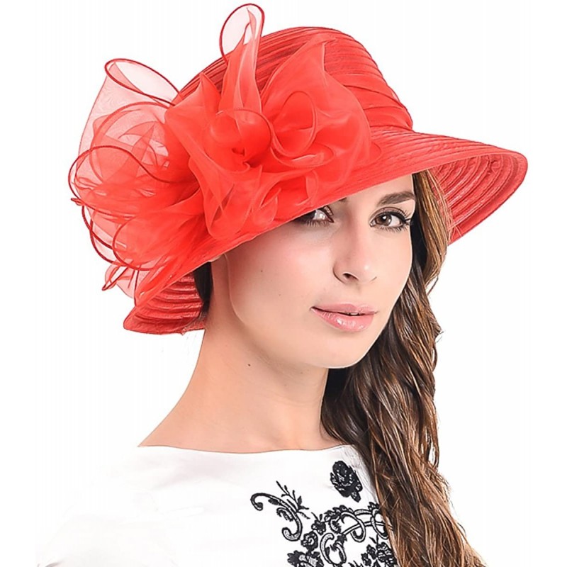 Sun Hats Cloche Oaks Church Dress Bowler Derby Wedding Hat Party S015 - Bow-red - C112F1755B7 $44.57