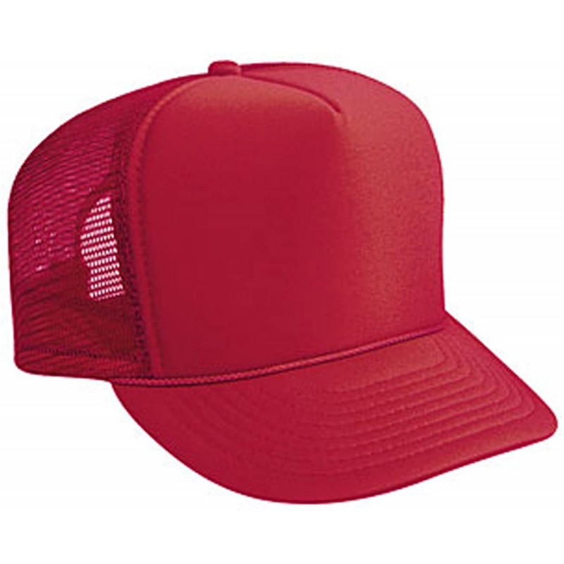 Baseball Caps Youth Polyester Foam Front Solid Color Five Panel High Crown Golf Style Mesh Back Cap - Red - C911U5K6JW5 $15.01